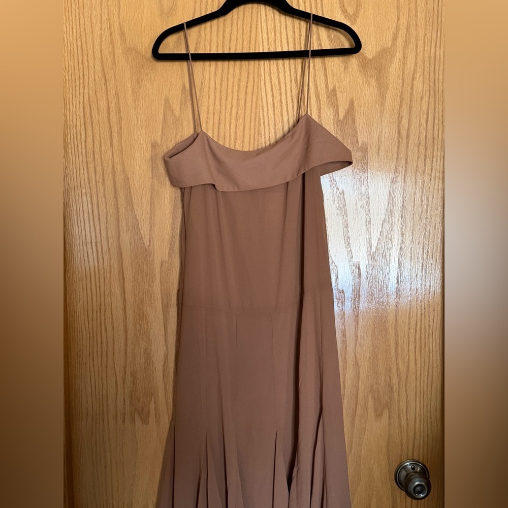 H&M ELEGANT BROWN MIDI DRESS‎ IN CRÉPE CHIFFON NWT SZ XS - Picture 9 of 14